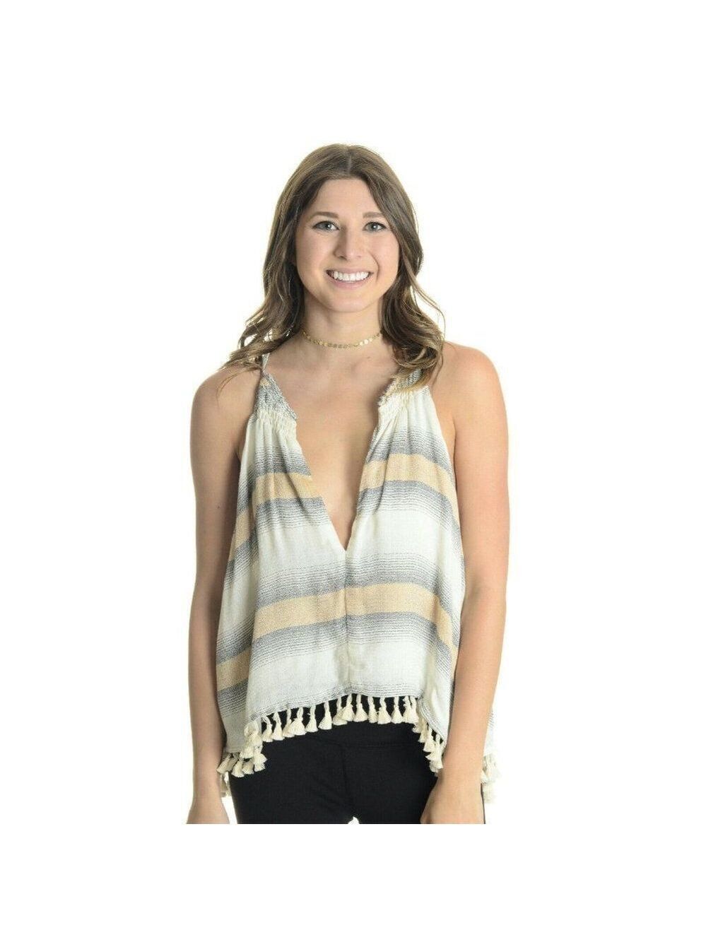 Stillwater Split Front Crop V-Neck Tank Top Sz L
